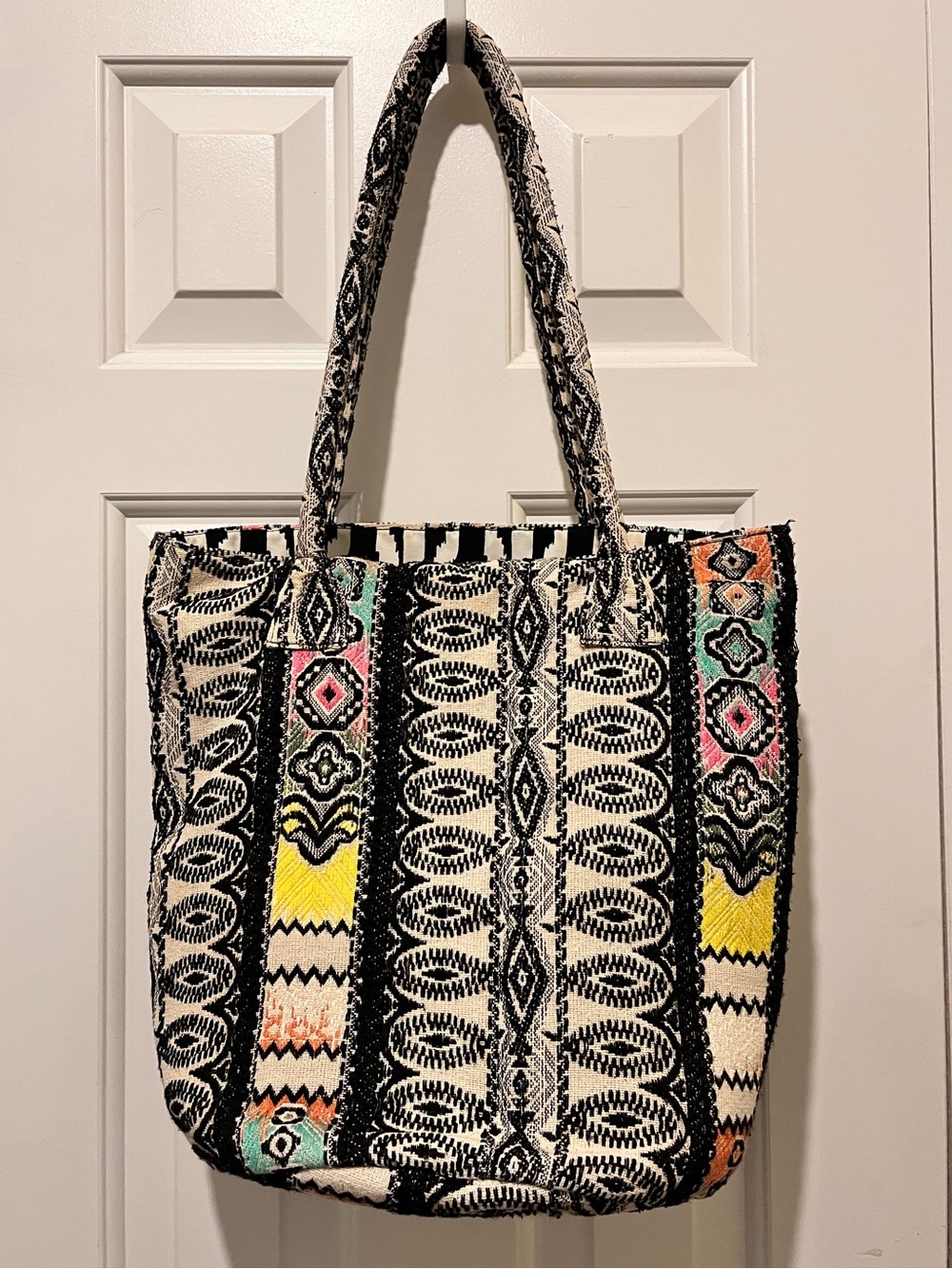 Randi & Will Woven Tote Bag — Black and Multicolor